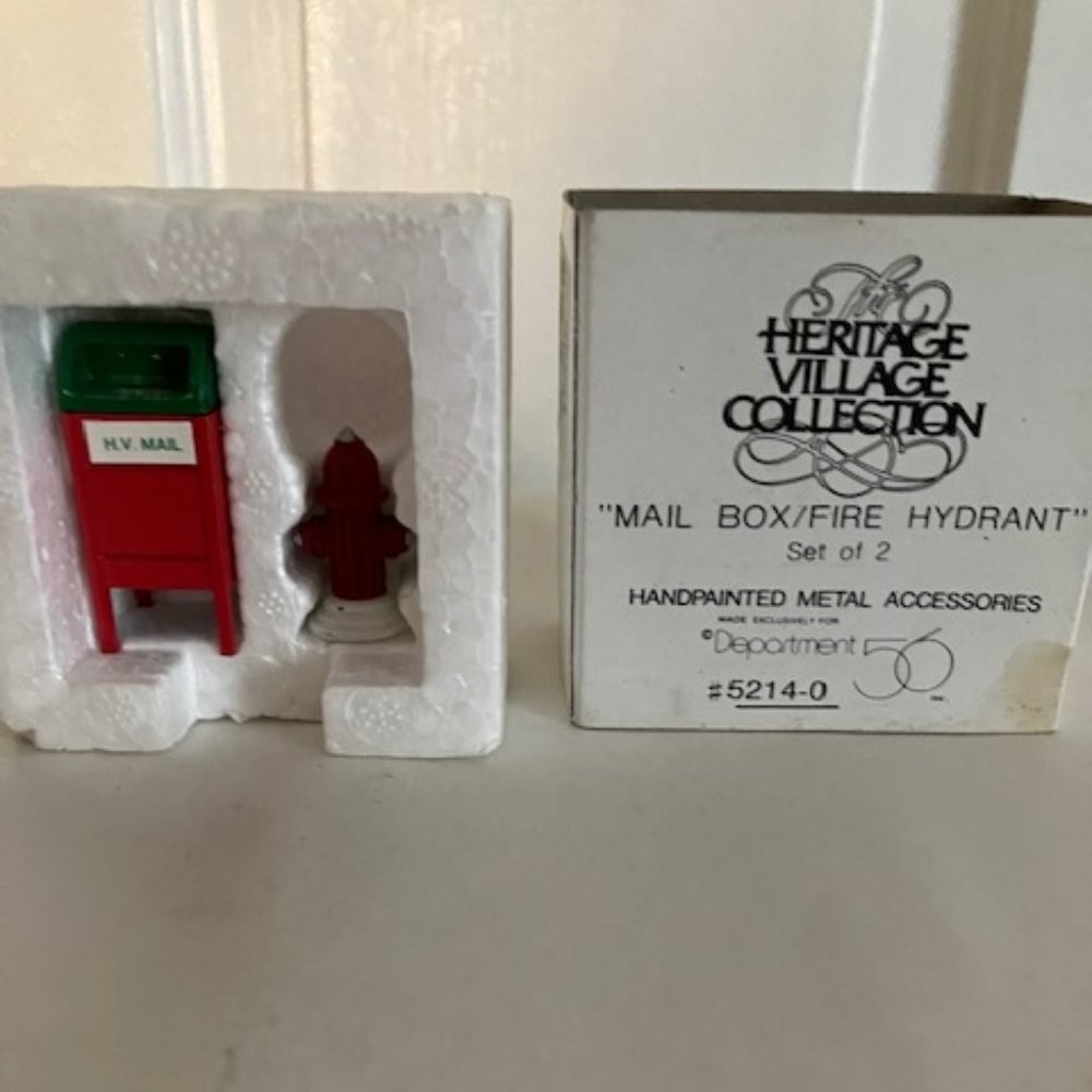 Dept 56 Mailbox and Fire Hydrant Hand-Painted Metal Accessories, 5214-0